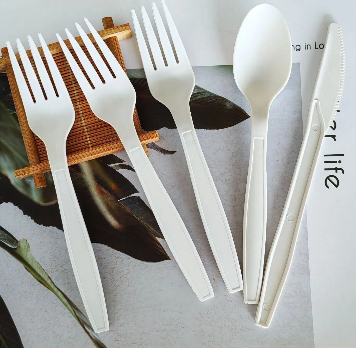 Customizable White or Custom Colors Cornstarch Biodegradable Single Use Cutlery Spoon Fork