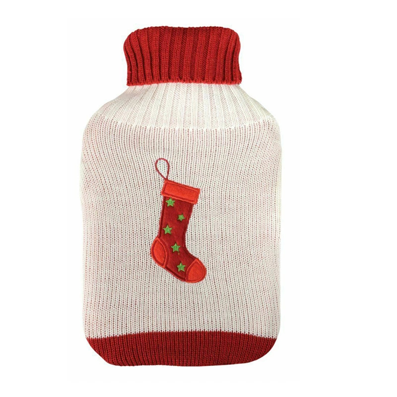 Fashionable Winter Cute Embroidery Double Color Knitted Hot Water Bottle Cover Bag Cover with Custom Logo