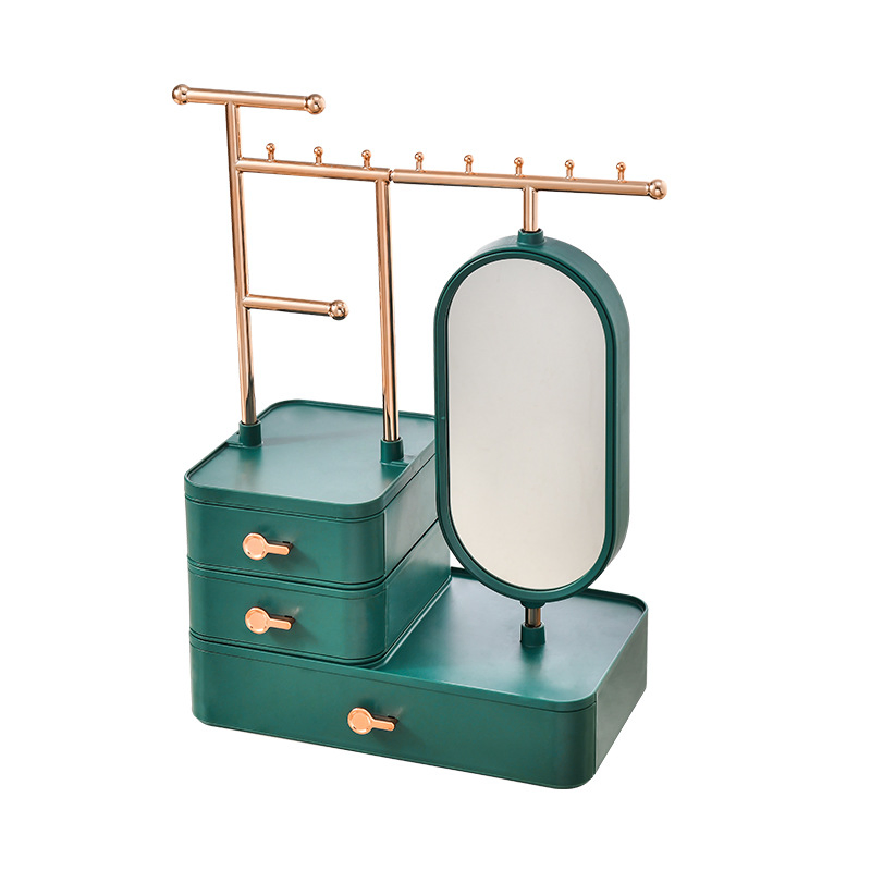 Multifunctional Jewelry Organizer Desktop Lipstick Dresser Skincare Jewelry Shelf Cosmetics Organizer Exquisite Mirror