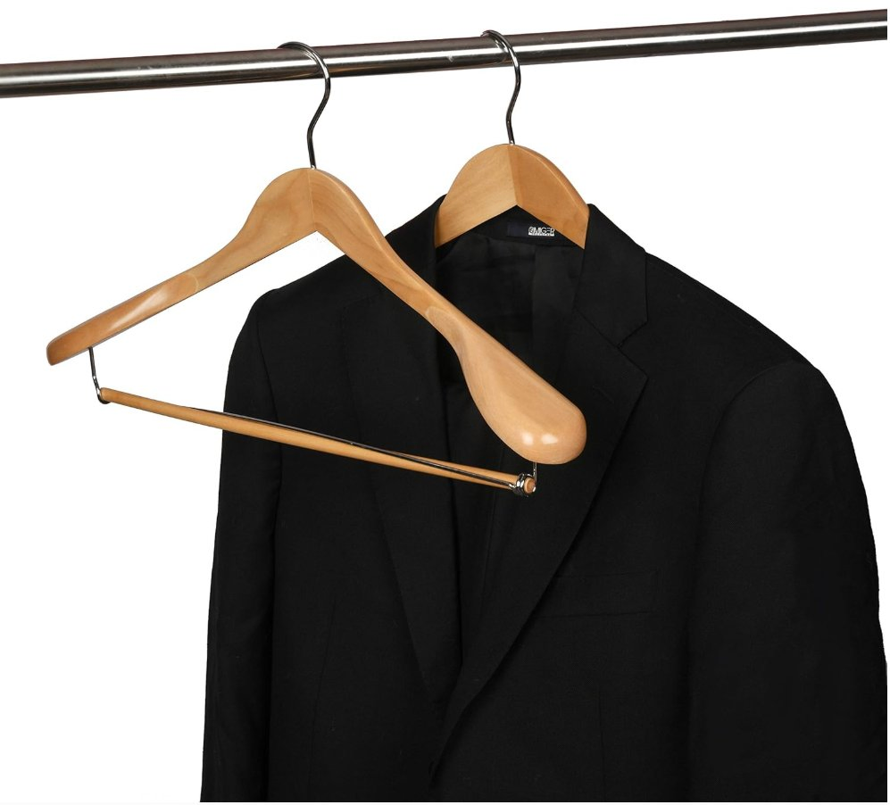 Smooth Natural Finish Wood Luxury Wide Shoulder Wooden Hangers 2 Pack
