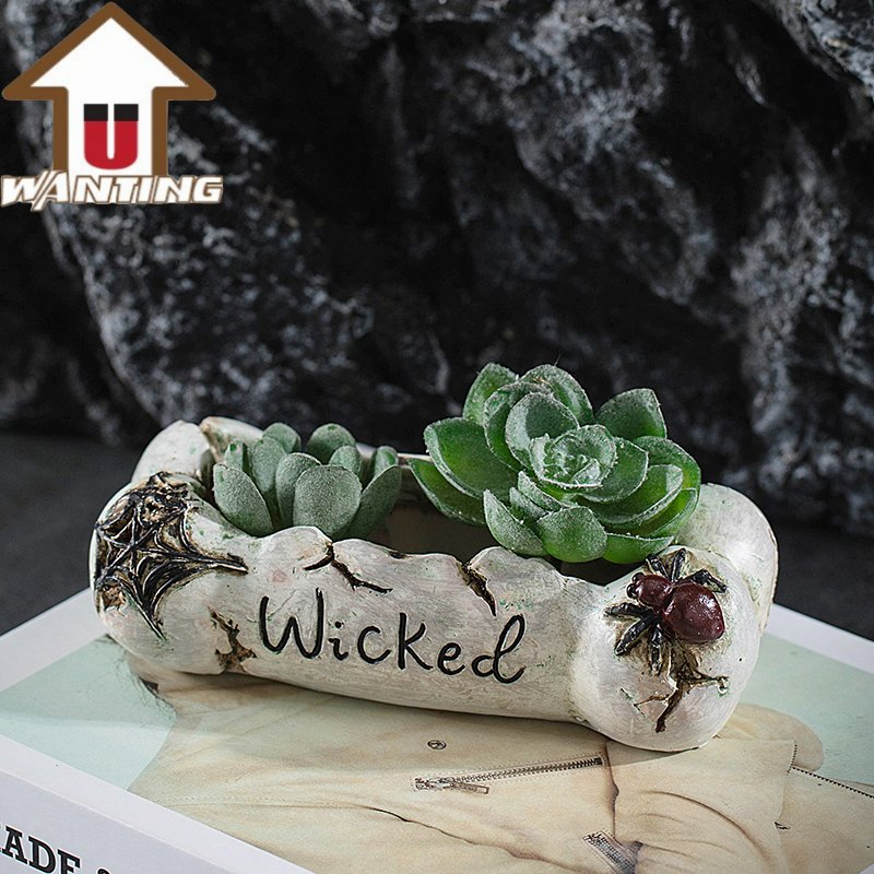 Custom Realistic Skull and Bone Ornaments Flower Pots Outdoor Yard Ornaments Resin Material Crafts