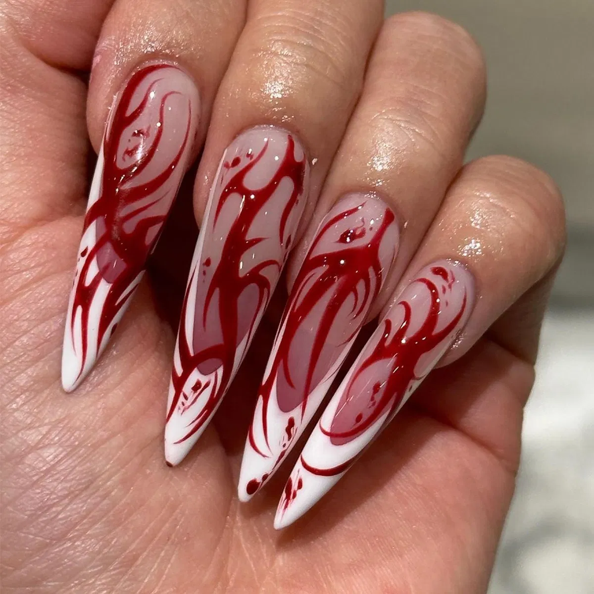 Artistic Flame Press-on Nails Reusable Halloween Party Wearable Fake Nails