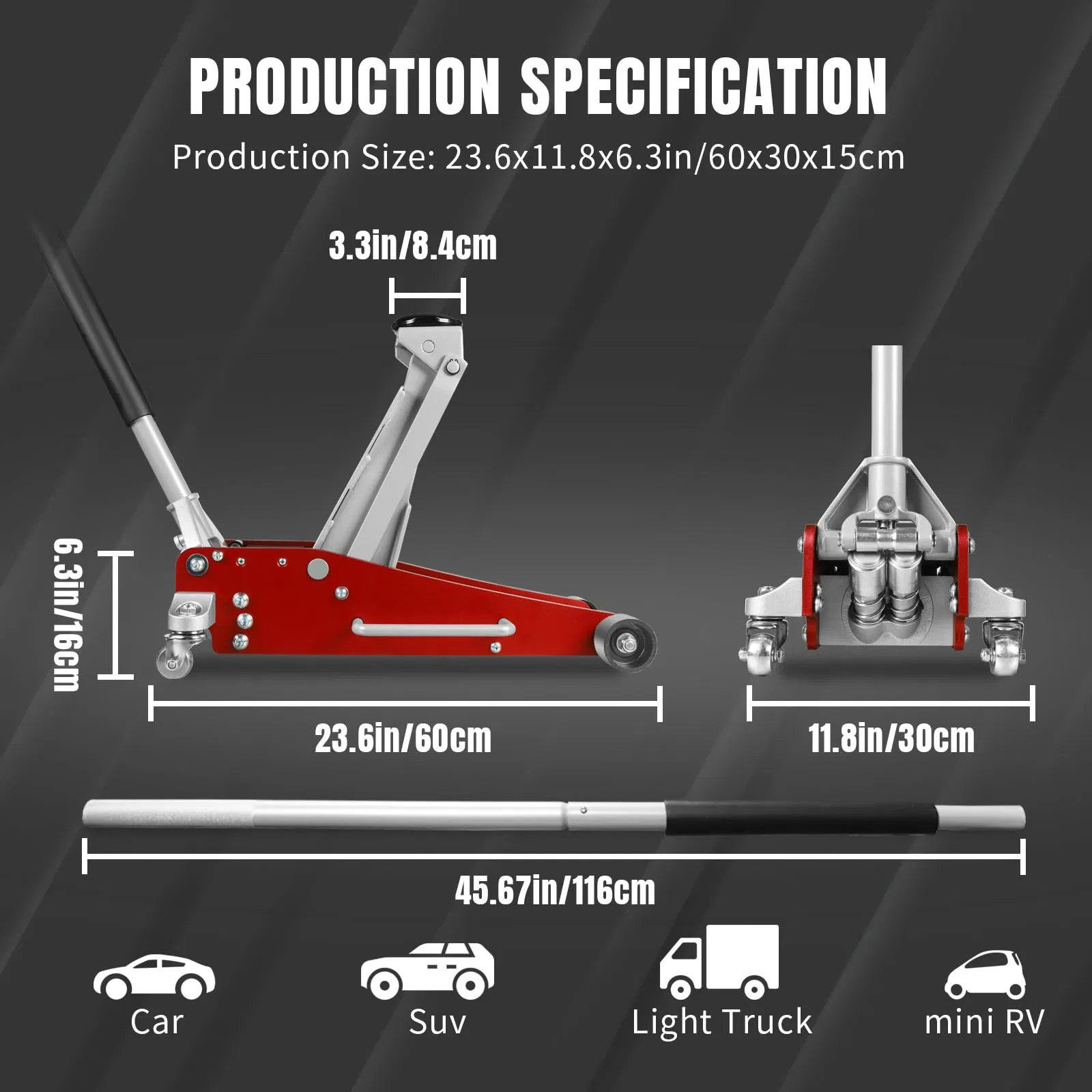 3 Ton Low Profile Racing Floor Jack Heavy Duty - GS Certified Safety Descent, Dual Piston Quick Lift Pump, 3.35 to 19.69 Inch Lifting Range Automotive Vehicle T