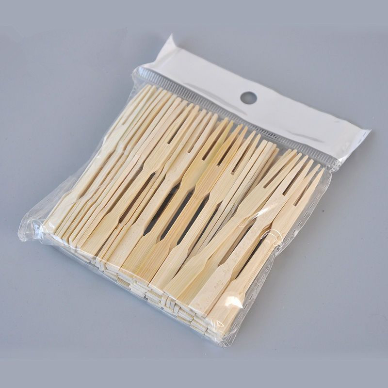 Factory Wholesale Disposable Fruit Prick Two Teeth Bamboo Fruit Fork Pastry Confectionery Bamboo Fork Stick