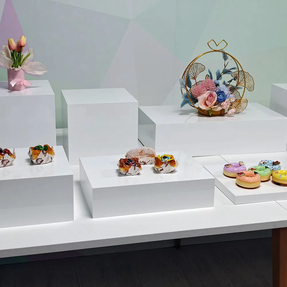Set of 10 PCS White Buffet Cube Display Nesting Food Acrylic Table Riser