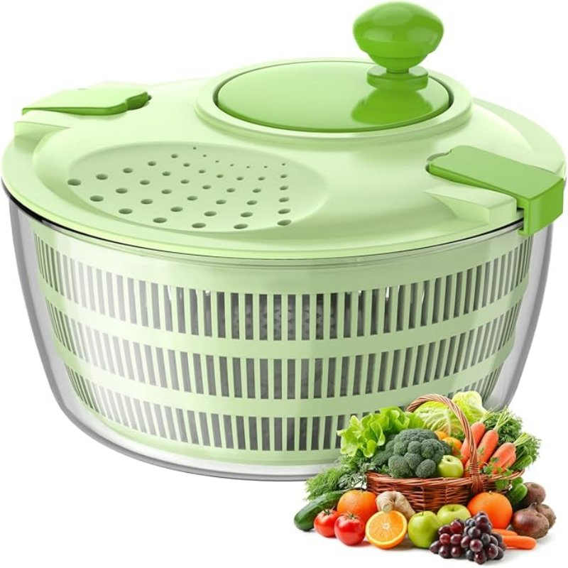 Best Kitchen Salad Maker Set Tool Green Large Salad Spinner with Lid and Bowl