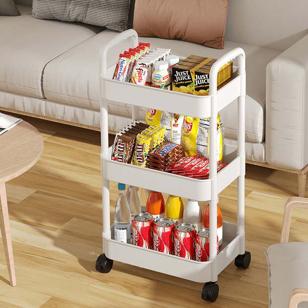 3 Tier High Quality Multifunction Colorful Stainless PP Rolling Storage Trolley