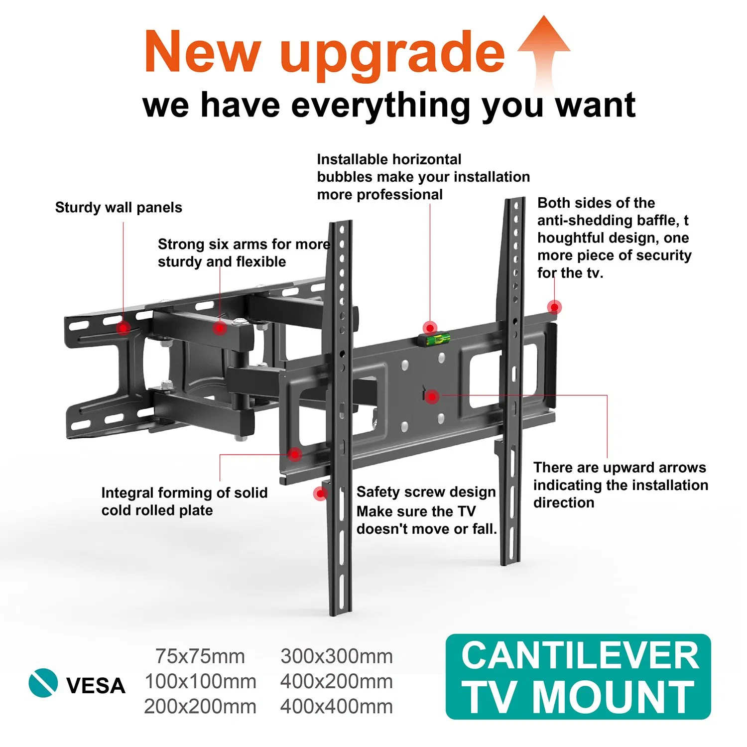 Charmount Professional Adjustable LED LCD Full Motion Tilt Swivel Heavy Duty Cantilever TV Wall Bracket Mount
