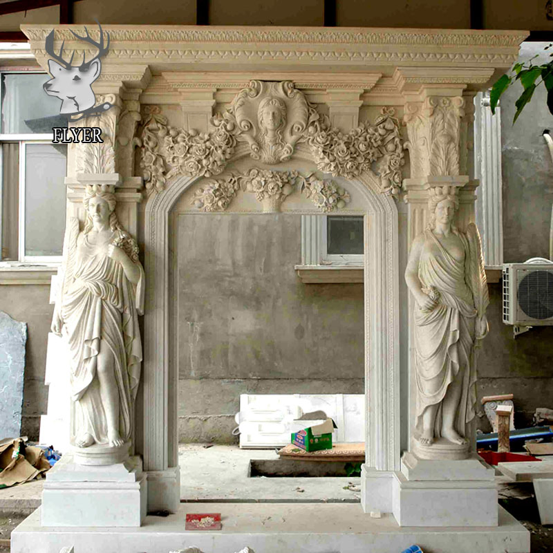 Hand Carved Stone Carving Doorgate Marble Surround Luxury Villa Marble Figure Sculpture Door Surround