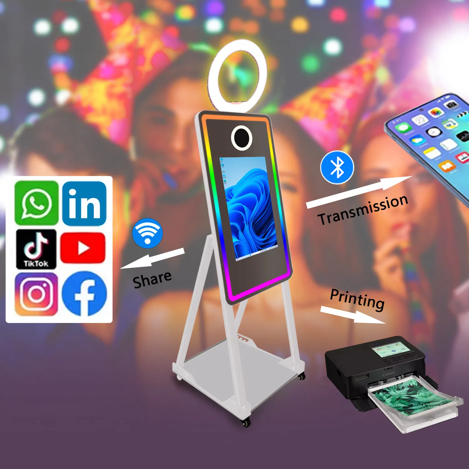 Mirror 70" Photo Booth with 43" Touch Screen DSLR Selfie Magic Photobooth