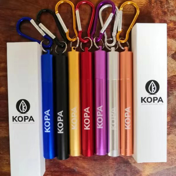 Custom Logo Stainless Steel Telescopic Drinking Straw Portable Straw for Reusable Collapsible Metal Drinking Straw with Brush