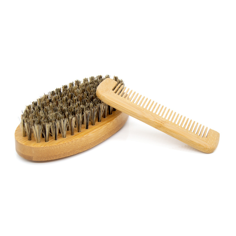 Pure Boar Bristle Beard Brush Set Wood Beard Comb Kit Facial Hair Brush for Men
