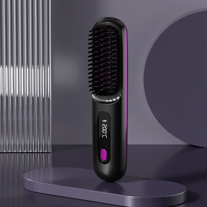 Wireless Negative Ion Hair Straightener Brush Ceramic Rechargeable 2-in-1 Cross-Border Bestseller