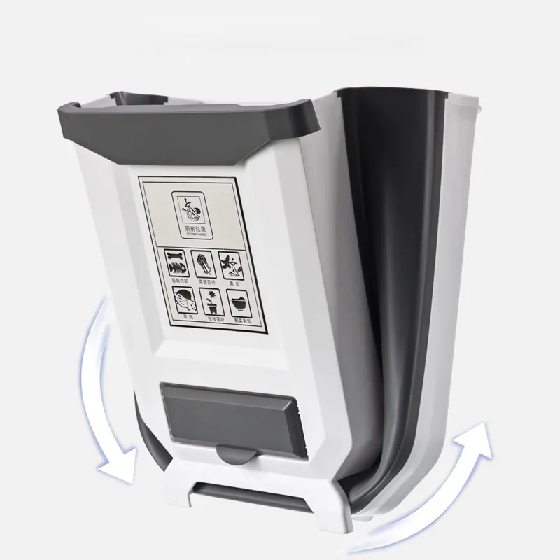 Kitchen Hanging Trash Can Wall Mounted Plastic Folding Waste Bin