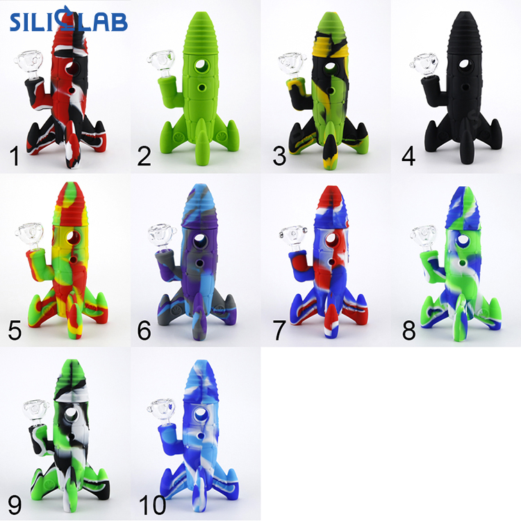Space Rocket Cylinder Design Silicone Bubble Smoking Cigarette Tobacco Smoke Filter Water Pipe