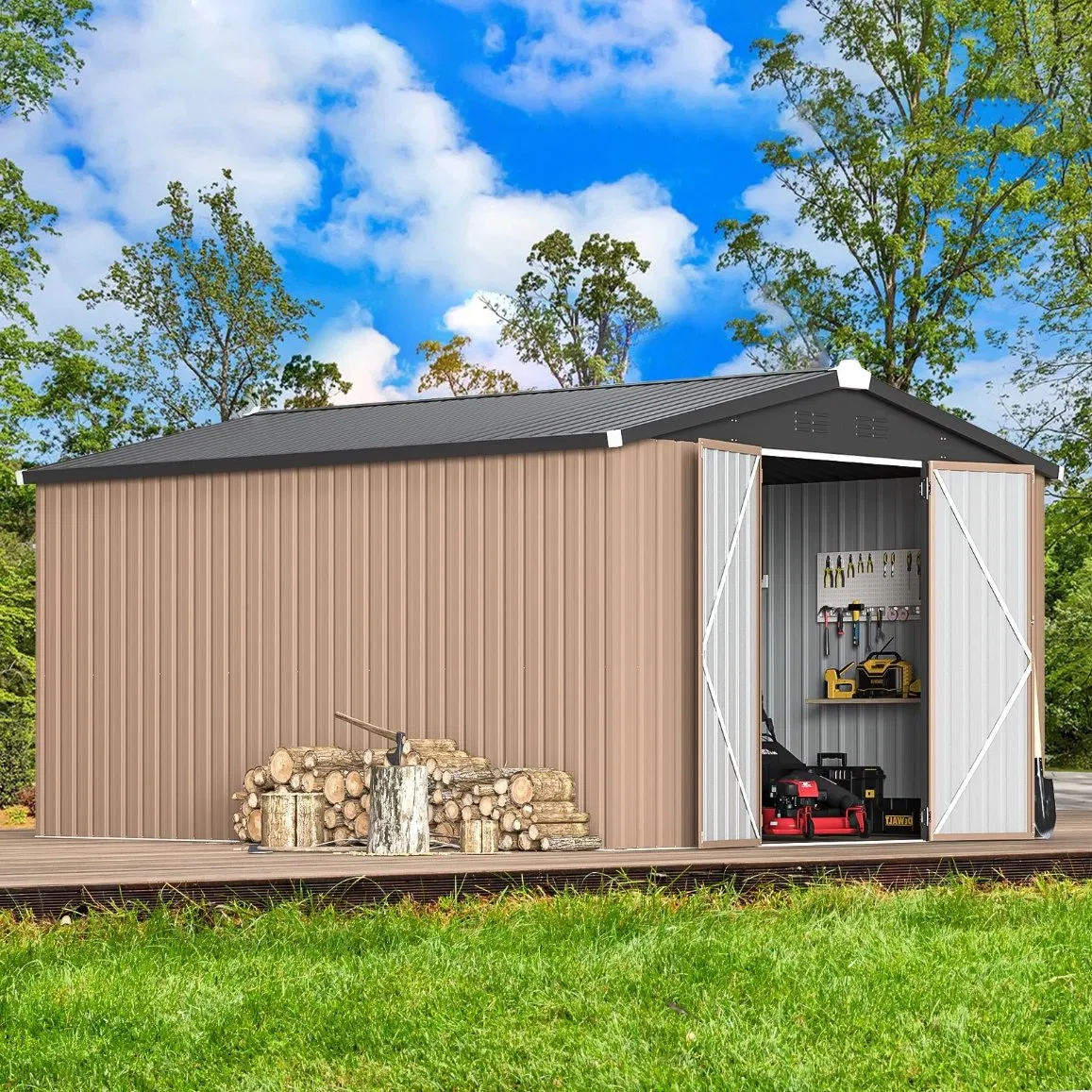 Aluminium Metal Outdoor Storage Shed with Lockable Door for Patio Garden Backyard