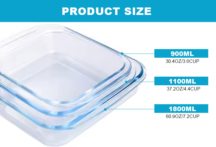 Popular Glass Baking Dishes Square Glass Bakeware Glass Baking Tray Durable Glass Baking Dish High Temperature Resistant Glass Bakeware