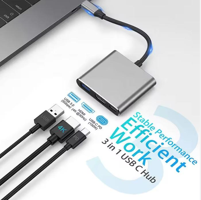 Адаптер Xput 3 в 1 USB-C на USB 3.0 и HDMI 4K