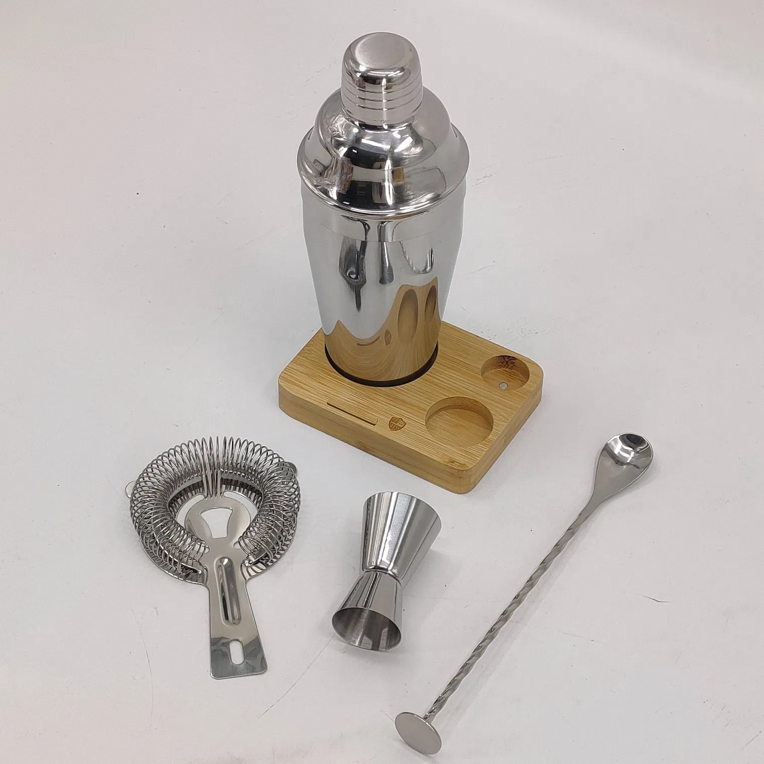 Bartender Tool Kit Stainless Steel Cocktail Shaker Set with Bamboo Stand