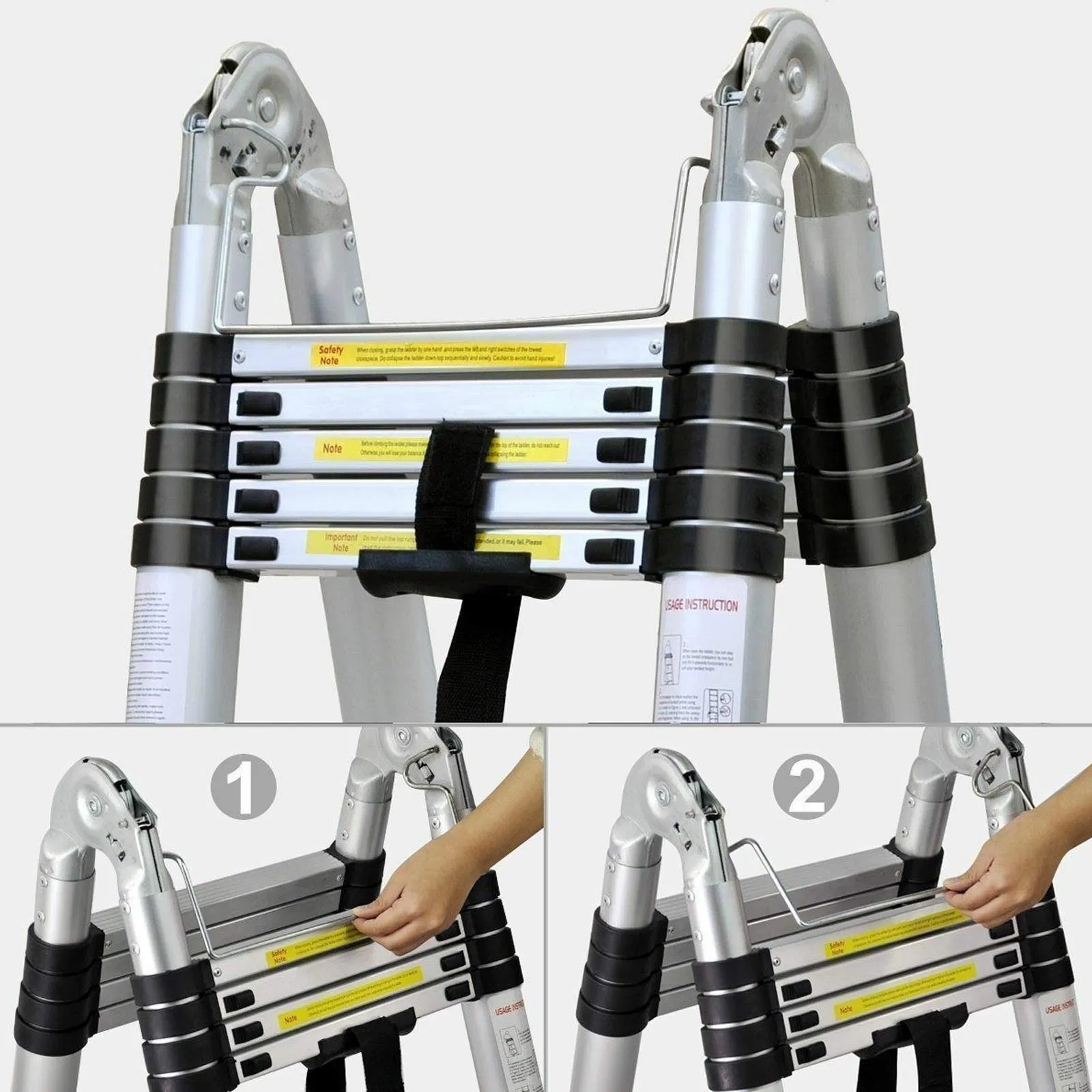 China Industry Heavy Duty Aluminum Telescopic Ladder 12 Steps Double Telescopic Ladder