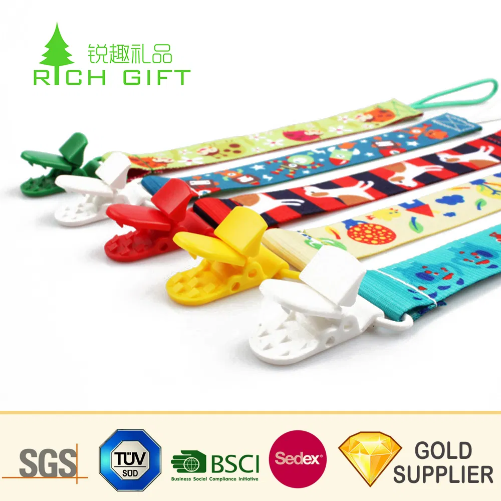 Manufacturer Wholesale Custom Logo Cute Plastic Baby Teething Pacifier Holder Clip Ribbon Plush Metal Silver Cotton Braided Animal Pacifier Chain