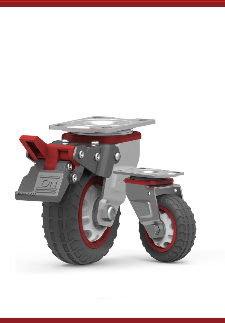 Benyu Casters 5 Inch PU Universal Brake Swivel Fixed Casters for Cart Equipment