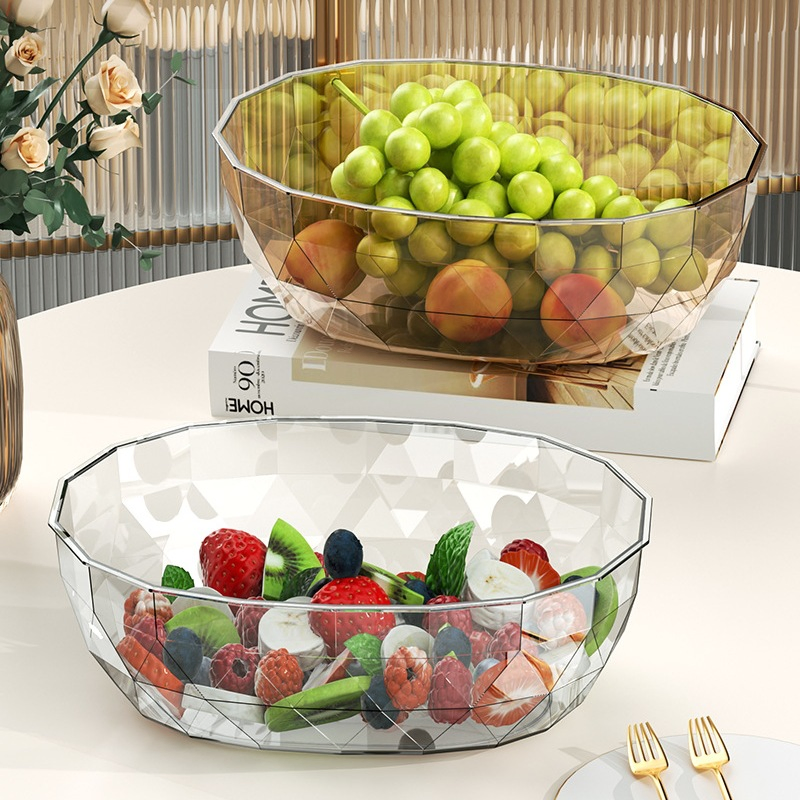 Nordic Style Polygon Transparent Plastic Bowl for Fruit Vegetable Salad