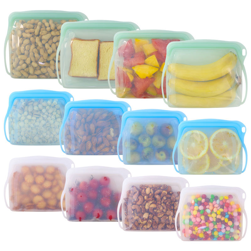 Leakproof Reusable Silicon Food Storage Container BPA Free Silicone Freezer Zip Lock Zipper Bags