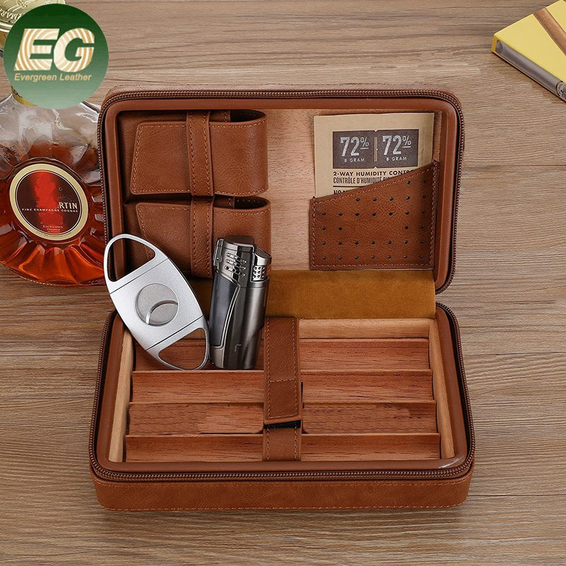 Ea338 Wholesale Smoking Humidity Cigarette Wooden for Cutter Lighter Custom Humidor Boxes Display Smoke Humble Cedar Empty Leather Cigar Box