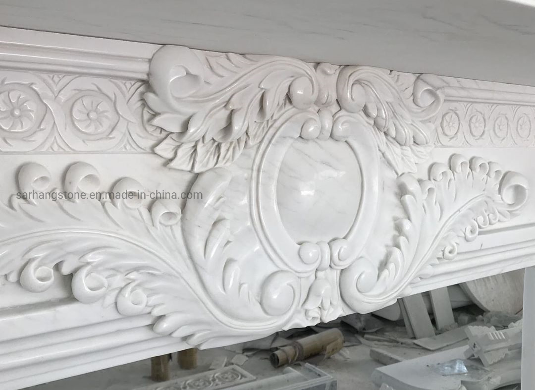 Hand Carving Stone White Marble Fireplace Mantel Surround