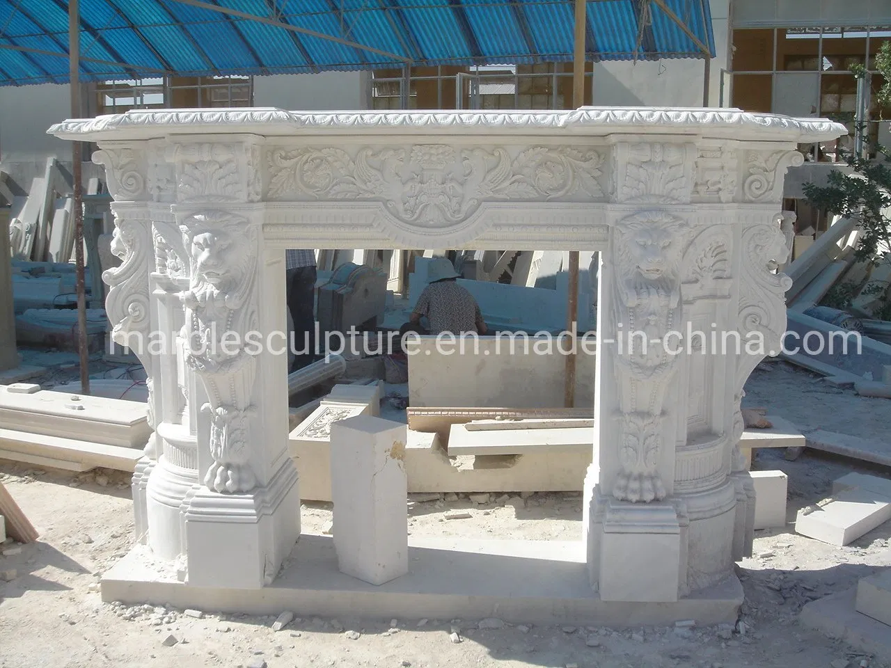 Natural Stone Factory Price Marble Fireplace with Carved Figures (SY-MF131)