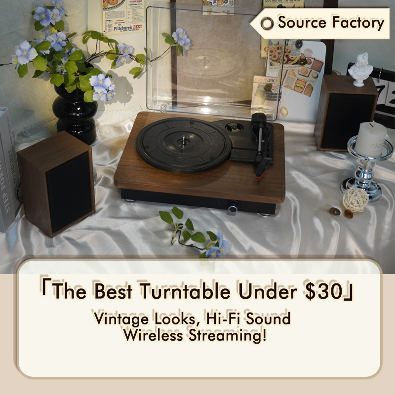 Tr112 Wooden Vinyl Record Player Turntable with Free High-Fidelity Speakers