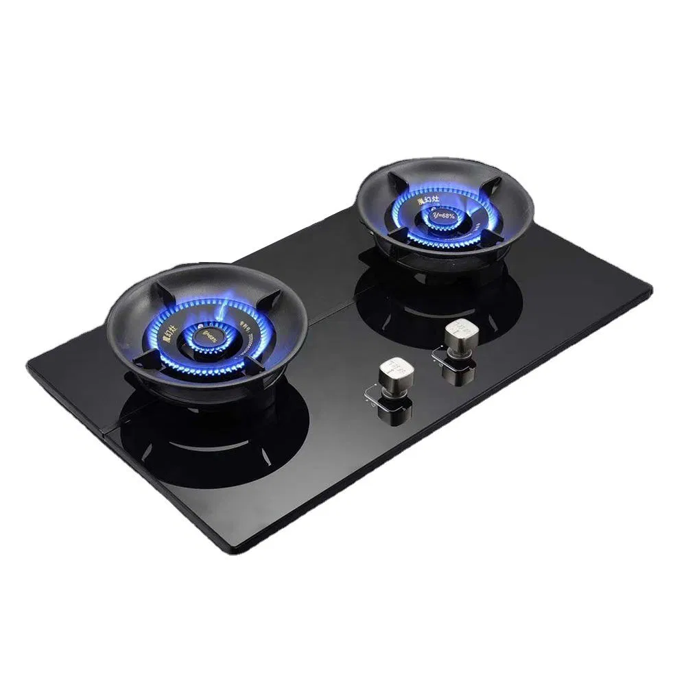 2 Burners Folding Gas Hob Tempered Glass Panel Double Cookers Gas Stove