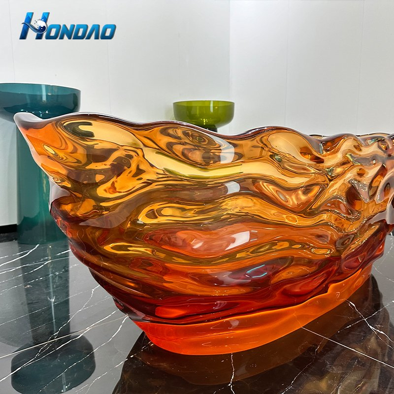 Прозрачная акриловая ванна оранжевая, отдельностоящая