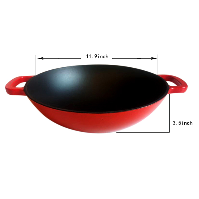 Enameled Cast Iron Wok with Cover Dia 30cm