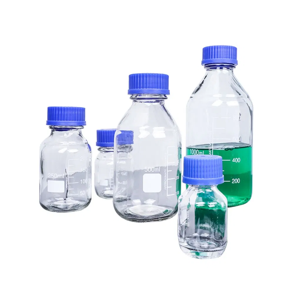 Lab Glassware High Borosilicate 3.3 Glass Reagent Bottle Media Bottle with Blue Screw Cap 100-20000ml