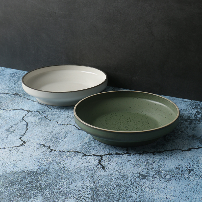 Underglaze Color Ceramic Deep Plates Clean Lines Eco-Friendly Glaze Finish