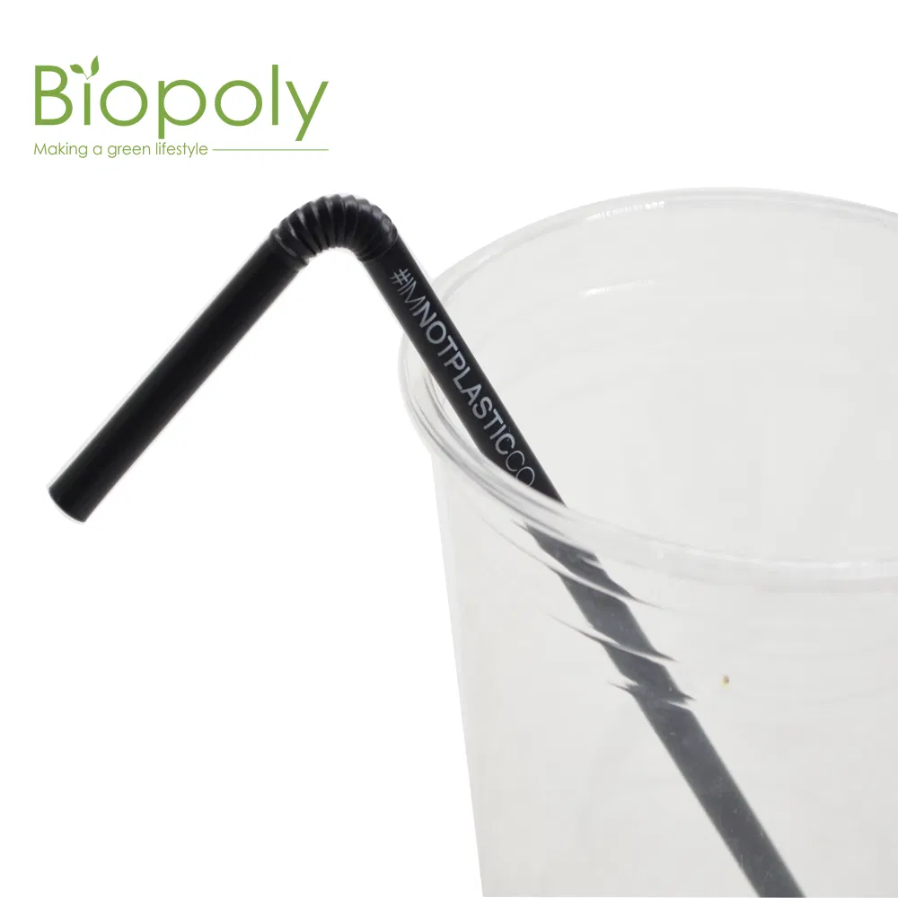 Eco Friendly Color Print Black Flexible Bend Biodegradable Drinking Straw PLA 8mm Plastic Straws