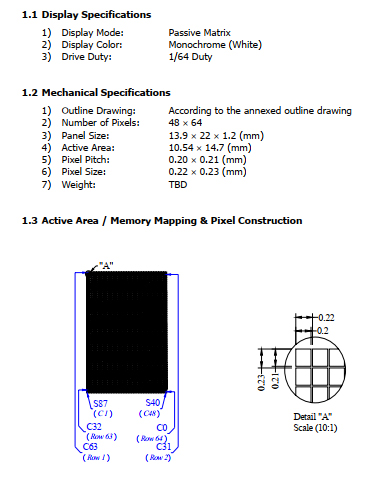 OLED дисплей 0.71 дюйма, 48x64, SPI интерфейс