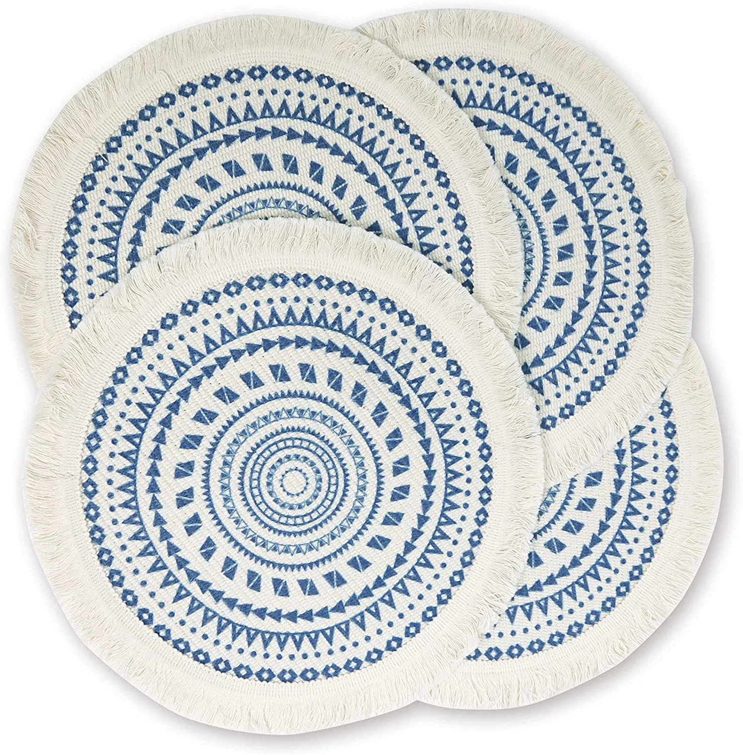 4 Round Boho Tassels Heat Resistant Non-Slip Washable Circle Placemats