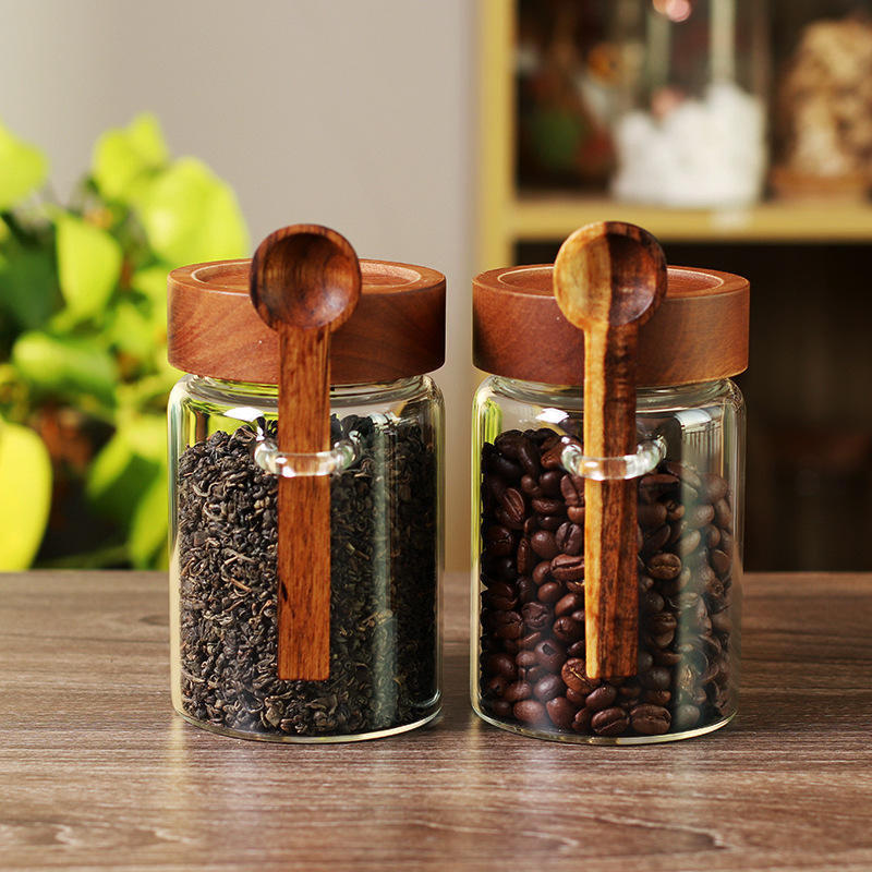Glass Seasoning Storage Jar with Screw Lids and Spoons