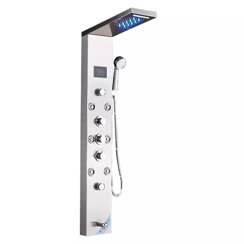 Shower Panel Temperature Display Bathroom Wall Mounted Stainless Steel Waterfall Shower Column Set Tower Jets LED Shower Panels