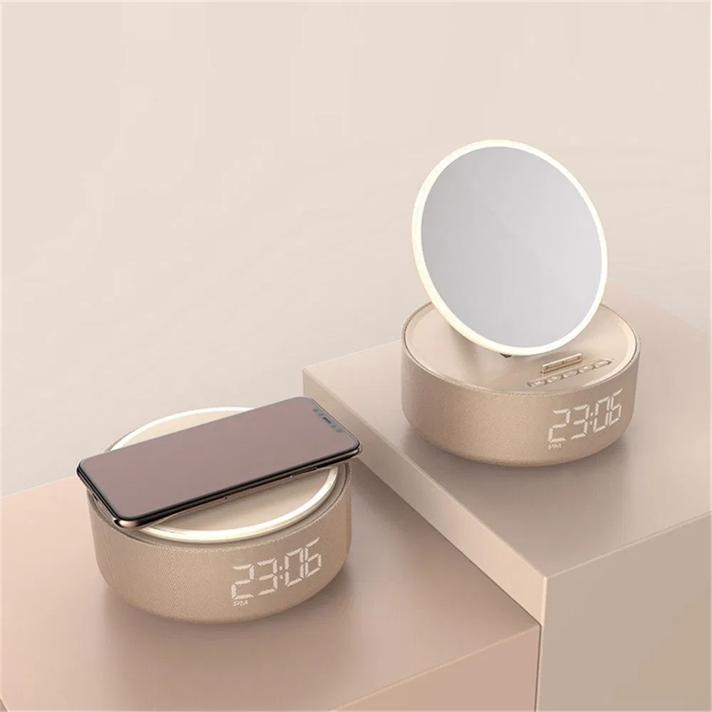 S33 LED Light Makeup Mirror Bluetooth Speaker Alarm Clock Wireless Charger