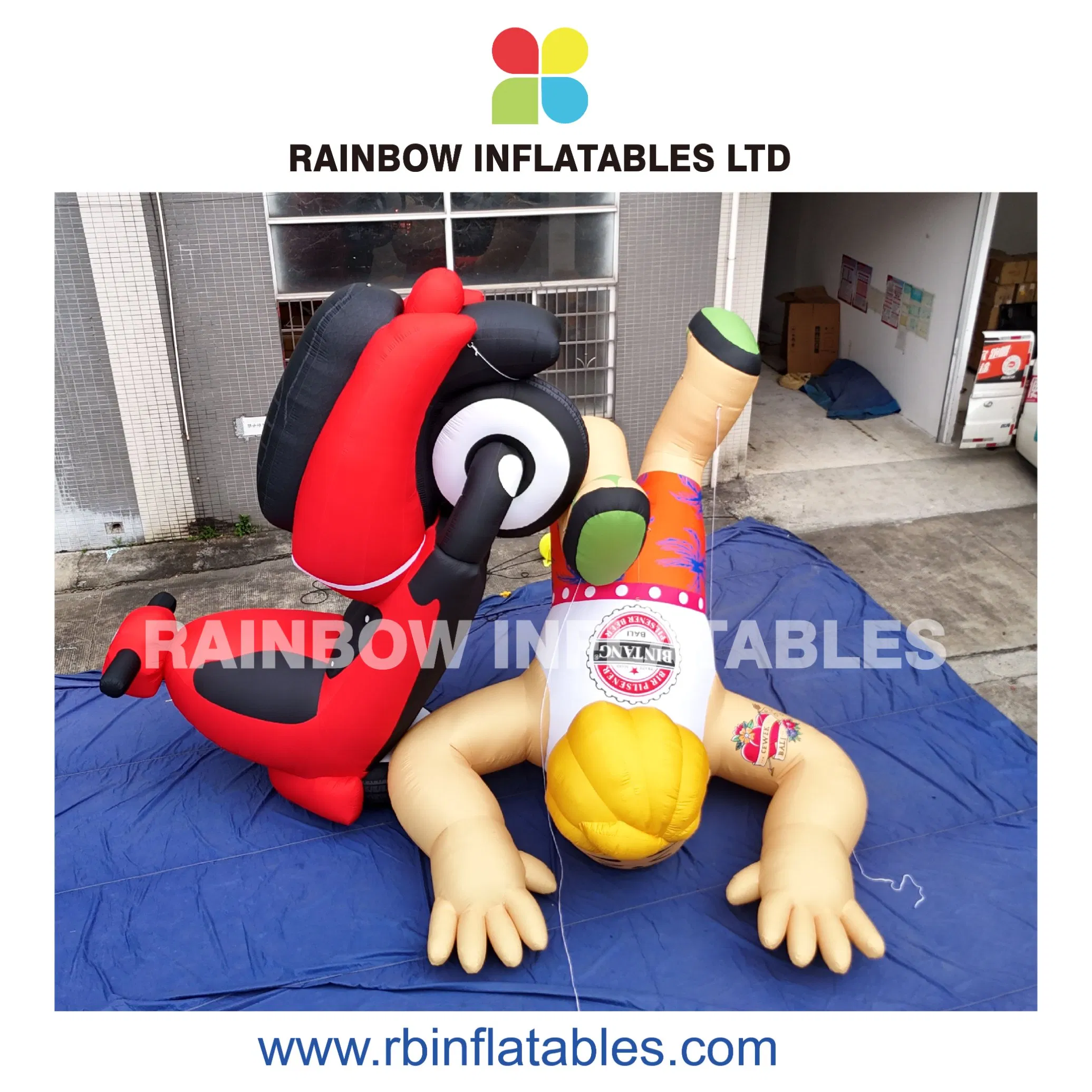 Cartoon-Style Inflatable Scene with Fallen Guy and Dog Character for Event Attraction