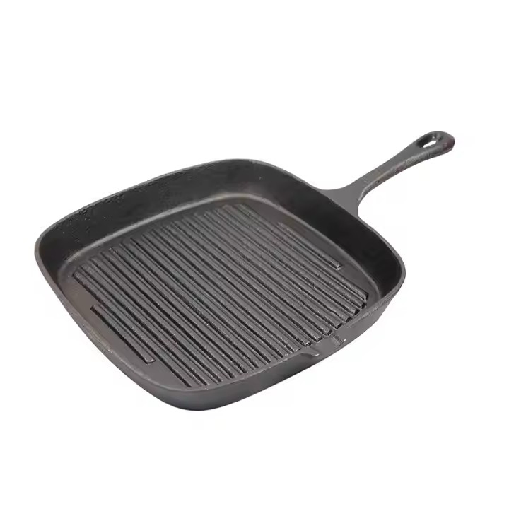 24cm Caliber Square Cast Iron Baking Sheet Thick Striped Frying Pan Professional Non-Stick Pan