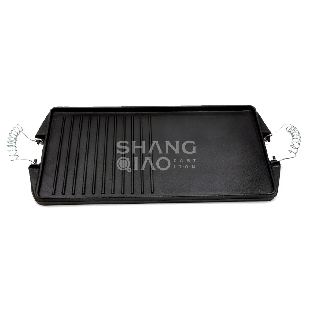 Customized Pre-Seasoned Cast Iron Griddle Grill Pan with Spring Handles