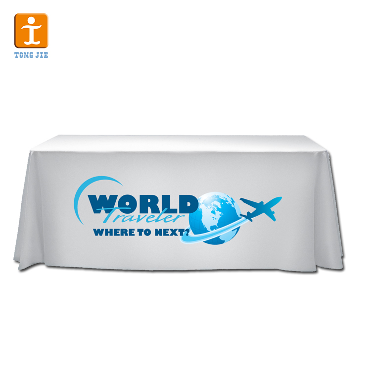 4FT 6FT 8FT Trade Show Table Cloth 100% Polyester Customized Logo Full Color Printed Tablecloth