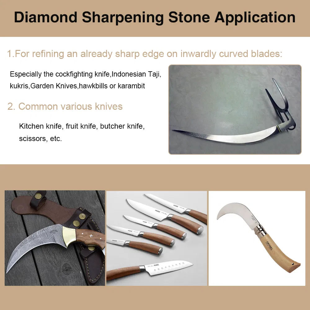 Curved Diamond Grinding Stone Doubled-Sided Diamond Knife Sharpening Stone for Cockfighting Knife