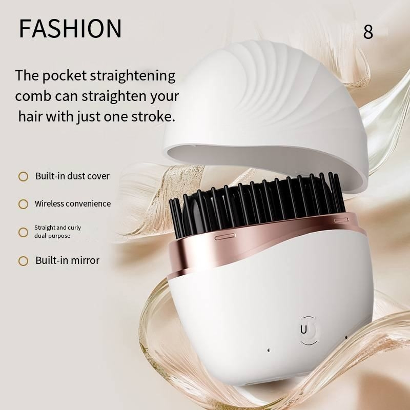 Glide-N-Go Pocket Hair Straightener Brush - Cordless 2-in-1 Straight & Curl Styler with Built-in Mirror, Rechargeable, 30 S Fast Heat, Anti-Scald Bristles