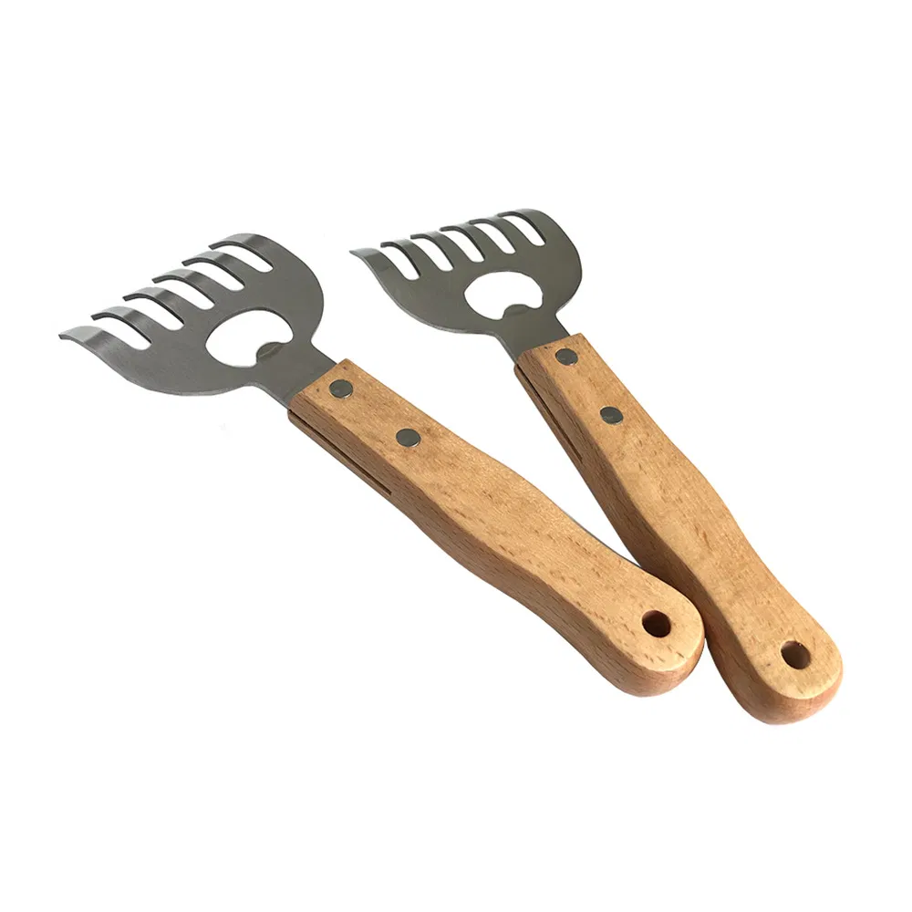Stainless Steel Bear Claw Meat Shredder with Long Wood Handle Barbecue Tools